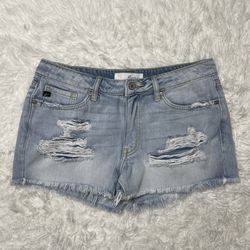KanCan Estilo Distress Denim Shorts Light Wash Raw Cut Frayed Hem Women’s 9/28