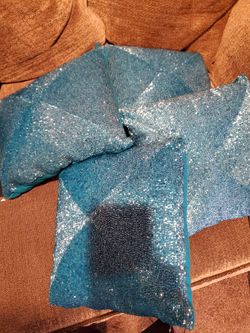 Aqua Blue Beaded Throw Pillows