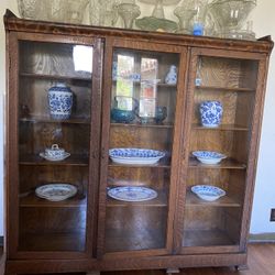 Antique Tiger Oak Triple Book Case.