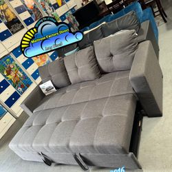 Nuevo Gray Sofa Cama Couch With Leg Rest Soft Fabric