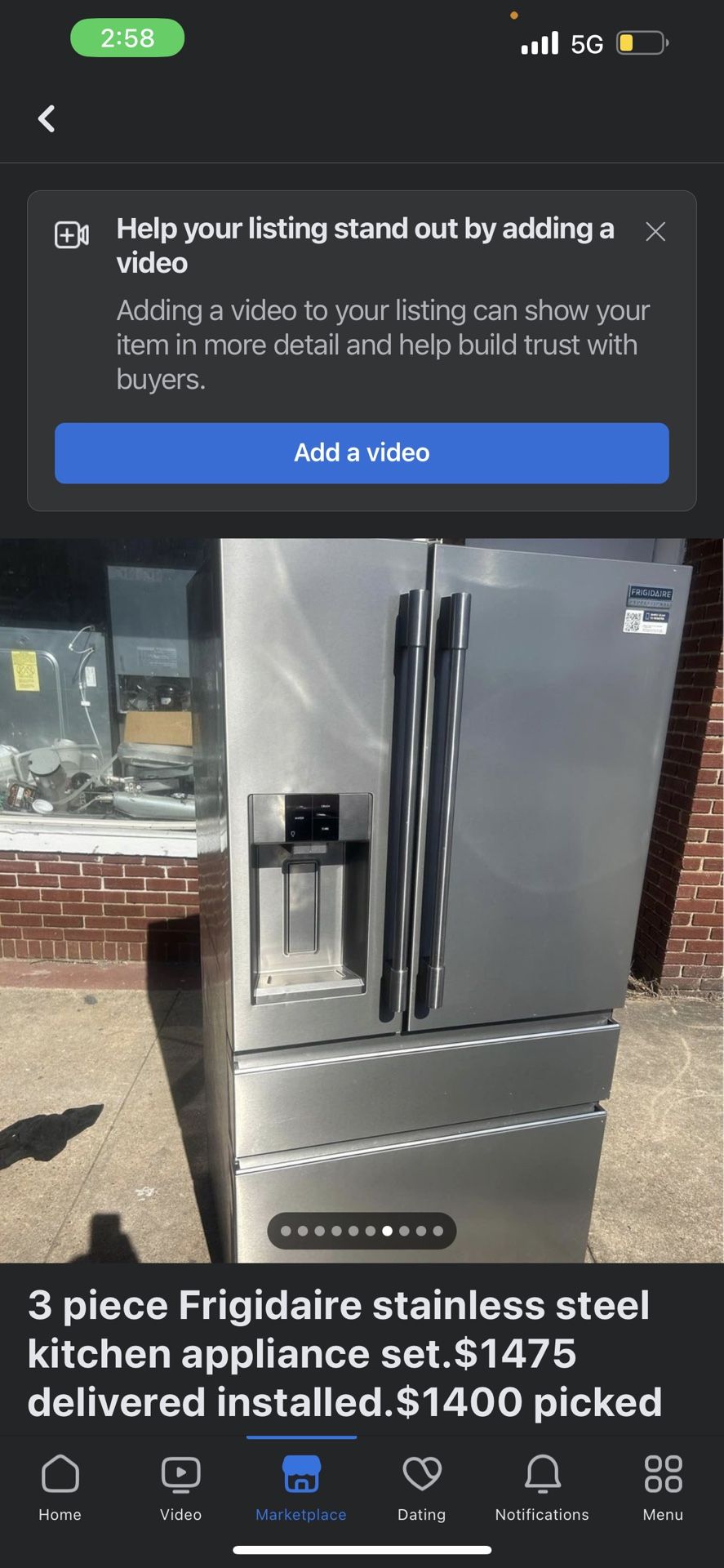 3 piece Frigidaire stainless steel kitchen appliance set.$1475 delivered installed.$1400 picked up.4 Month Warranty 