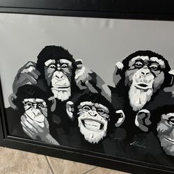 Pop Art family of Chimps orig oil signed 41x30