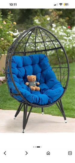 Black Wicker Egg Chair with Stand
