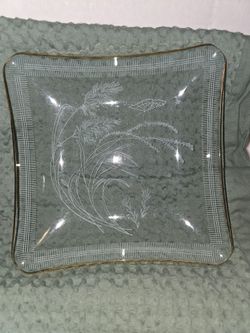 Vintage MCM Glass Plate, Gold Rim, Heye Filigran