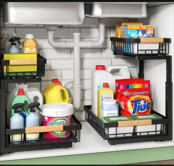 Under Sink Organizer, 2 Packs 2 Tier Under Sink Organizers and Storage