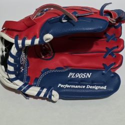 Rawlings Tee Ball Glove Player Series PL90SN 9” Right Hand Throw Red Blue