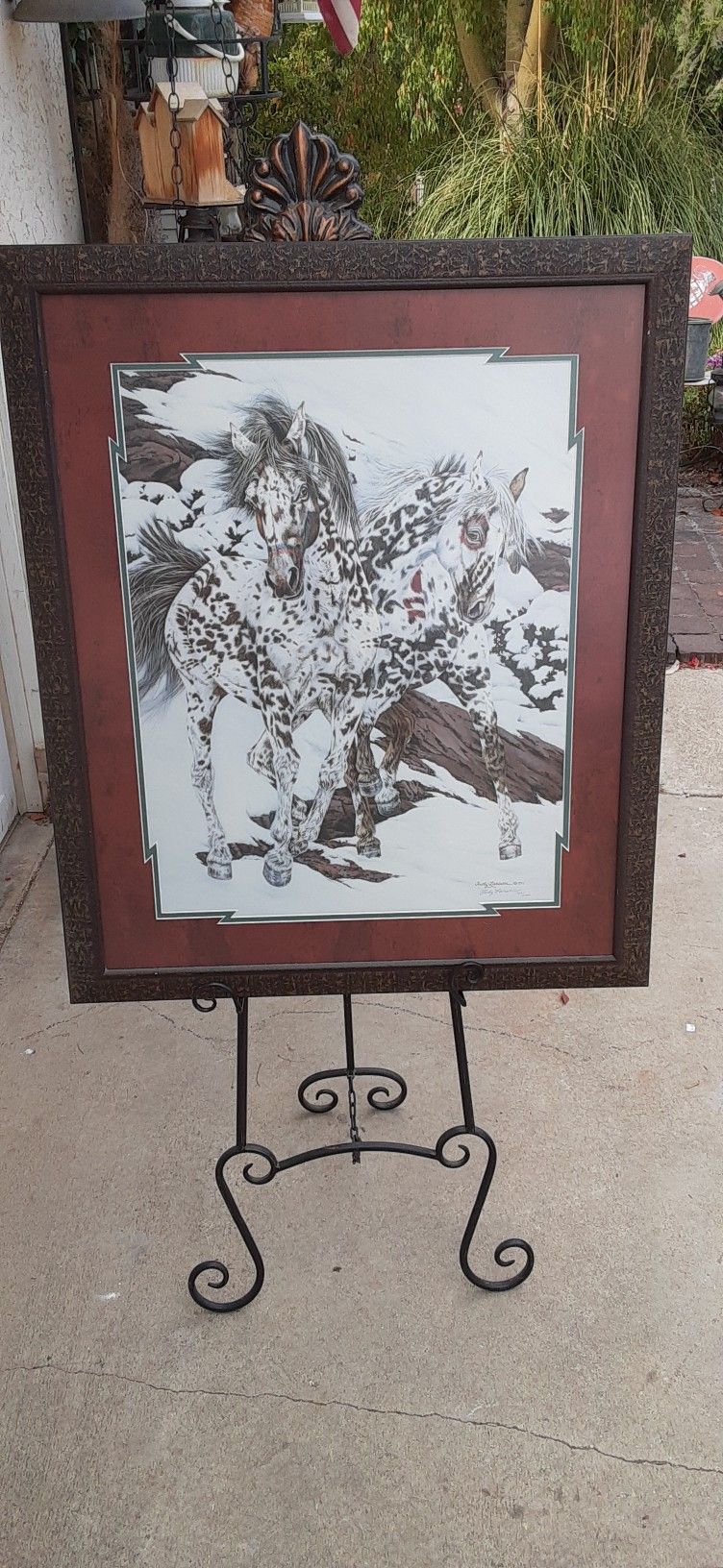 SALE Large Professionally Framed Judy Larson Signed Limited Edition Crow Ponies Lithograph Art Print With COA