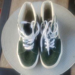 VANS Off the Wall Tennis Shoes, Women's Size 8.5/Men's Size 7.0, lGreen Suede High-Top Sneakers,