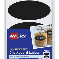 Avery Chalkboard Labels Oval 1-3/4” x 3-3/4” White Erase Re-Use 12 Total
