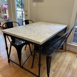 Crate & Barrel - French Kitchen Marble Top Dining Table - dining chairs and bench included!