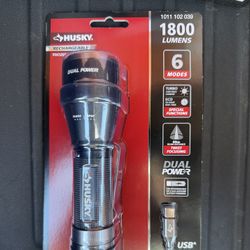 Husky 1800 Lumens Dual Power LED Rechargeable Tactical Focusing Flashlight