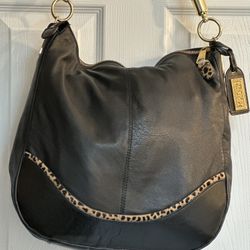 Black hobo Badgley Mischka bag with leopard trim