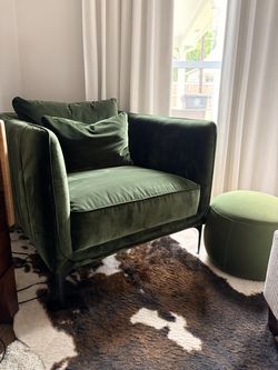 AllModern Rae Velvet Accent Chair | Military Green | Like New | Retail $999