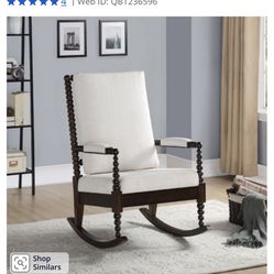 Cream fabric Walnut wood Rocking Chair