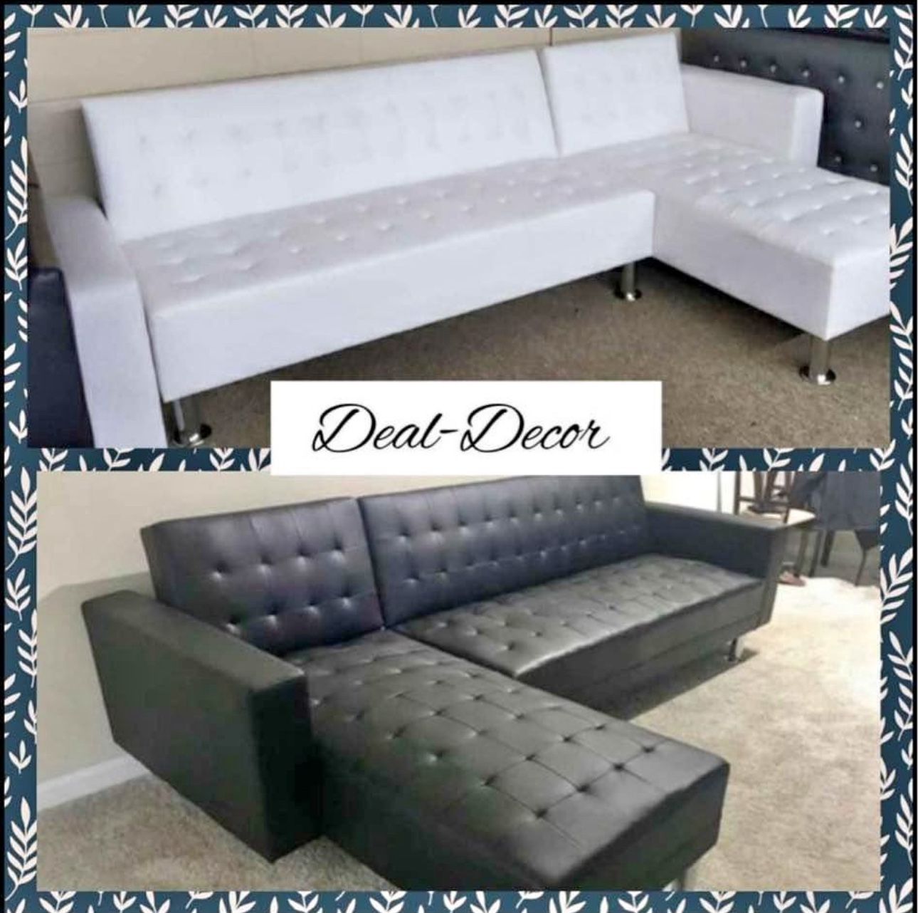 New Reversible Chaise Sectional Sofa Bed. Available In Black And White.