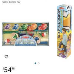 New* Melissa & Doug Hop & Count Hopscotch Rug & Magnetic Fishing Game Bundle Toy