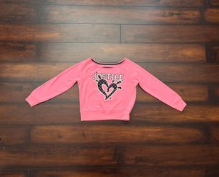 Little Girls Clothes Justice Pink Heart Glittered Sweatshirt Size 8 Fits 7/8