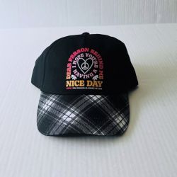Justice Girls Black with Plaid Brim Baseball Style Hat