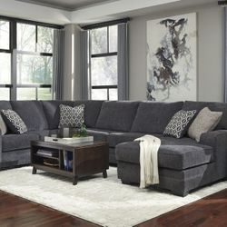 Brand New Charcoal Fabric Sectional Sofa Couch Large Big 