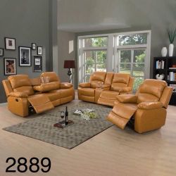 New Ginger Leather Reclining Sofa Set