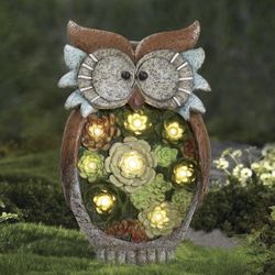Brand New- Garden Statue Owl Figurine - Resin Statue with Solar LED Lights for Patio Yard Art Decor, Lawn Ornaments, Indoor Outdoor Decorations, Gifts