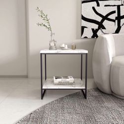Faux Marble Side Table, White Marble End Table Small Coffee Table
