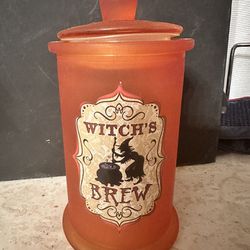 Witchs Brew Orange Glass Halloween Container Decor Apothecary Jar Imperfect
