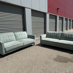 Velvet Square Arm Convertible Sleeper Sofa - Light Green! ***Free CurbSide Delivery***