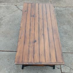 two-tier slatted wood coffee table 