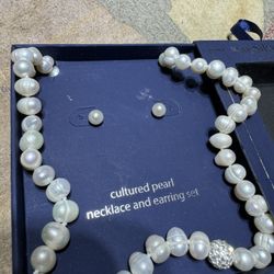 Belk Silverworks Cultured Pearls Sterling Silver Necklace Earrings Set 