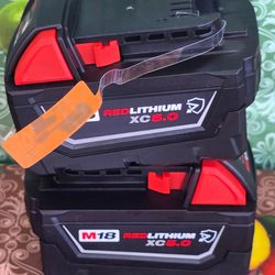 MILWAUKEE 
M18  18-VOLT LITHIUM ION  EXTENDED CAPACITY 5.0AH RESISTANT BATTERIES  TWO   PACK