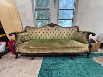 Vintage Green Victorian Sofa – Solid Frame, Great Reupholstery Project – $800 OBO