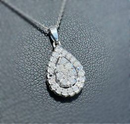 New Jewelry .925 sterling silver rolo link chain necklace 18.00” 1.00mm natural diamond 0.50CTW pear shape pendant charm