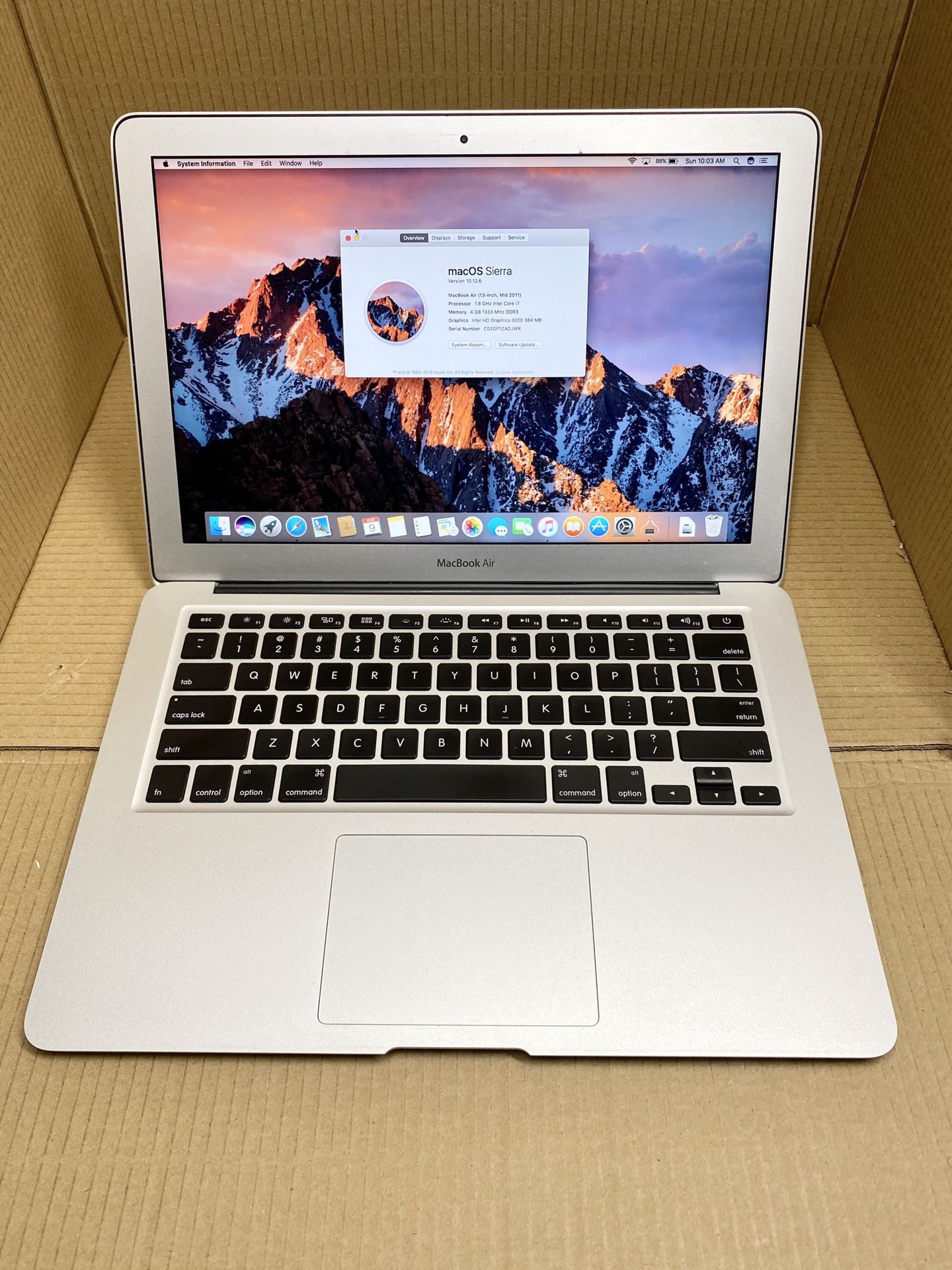 Apple MacBook Air 2011 intel core i7 4gb ram 256gb ssd New Battery OEM Charger