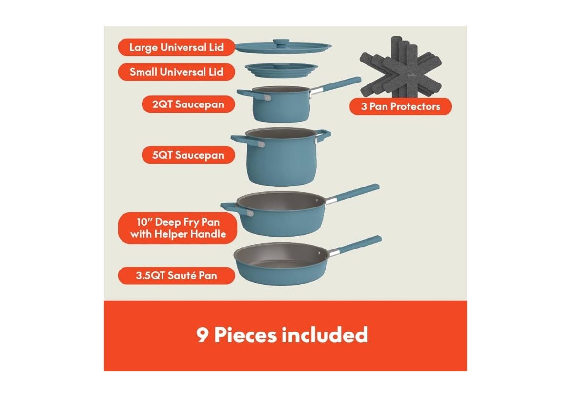 bella 9-Piece StoreMore Cookware Set, Fits-anywhere™ kitchenware, Surf