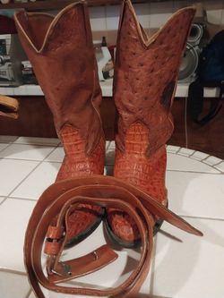Exotic Leather Cowboy Boots with Matching Belt