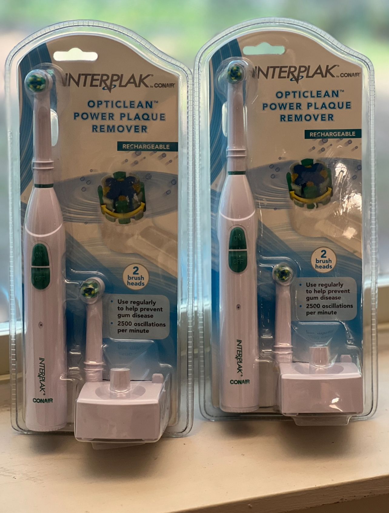 INTERPLAK Rechargeable Toothbrush Opticlean Power Plaque Remover, 2 Brush Heads