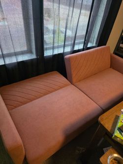 Pink Fabric Futon Sofa