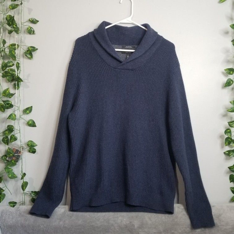 Nordstrom Mens Shop Waffle Knit Shawl Neck Cashmere Blend Lrg Pullover Sweater