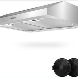 Upgraded 600 CFM Range Hood 30 inch, Under Cabinet Range Hood for Duct/Ductless Convertible, Stainless Steel Kitchen Stove Vent with 3 Speed Kitchen E