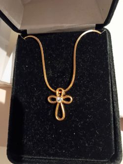 Gold Color Loop Cross With 18" Snake Chain