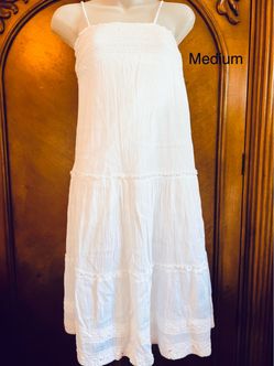 Justice , Girls Summer White lace dress with ruffled tiers and lace trim with sequins. May fit a medium