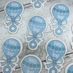 12 Pcs Baby Boy Rattle Embellishment Baby Shower Gender Reveal  