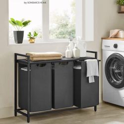 VASAGLE Laundry Hamper Laundry Sorter with 3 Pull-Out - Slate Gray and Charcoal Gray