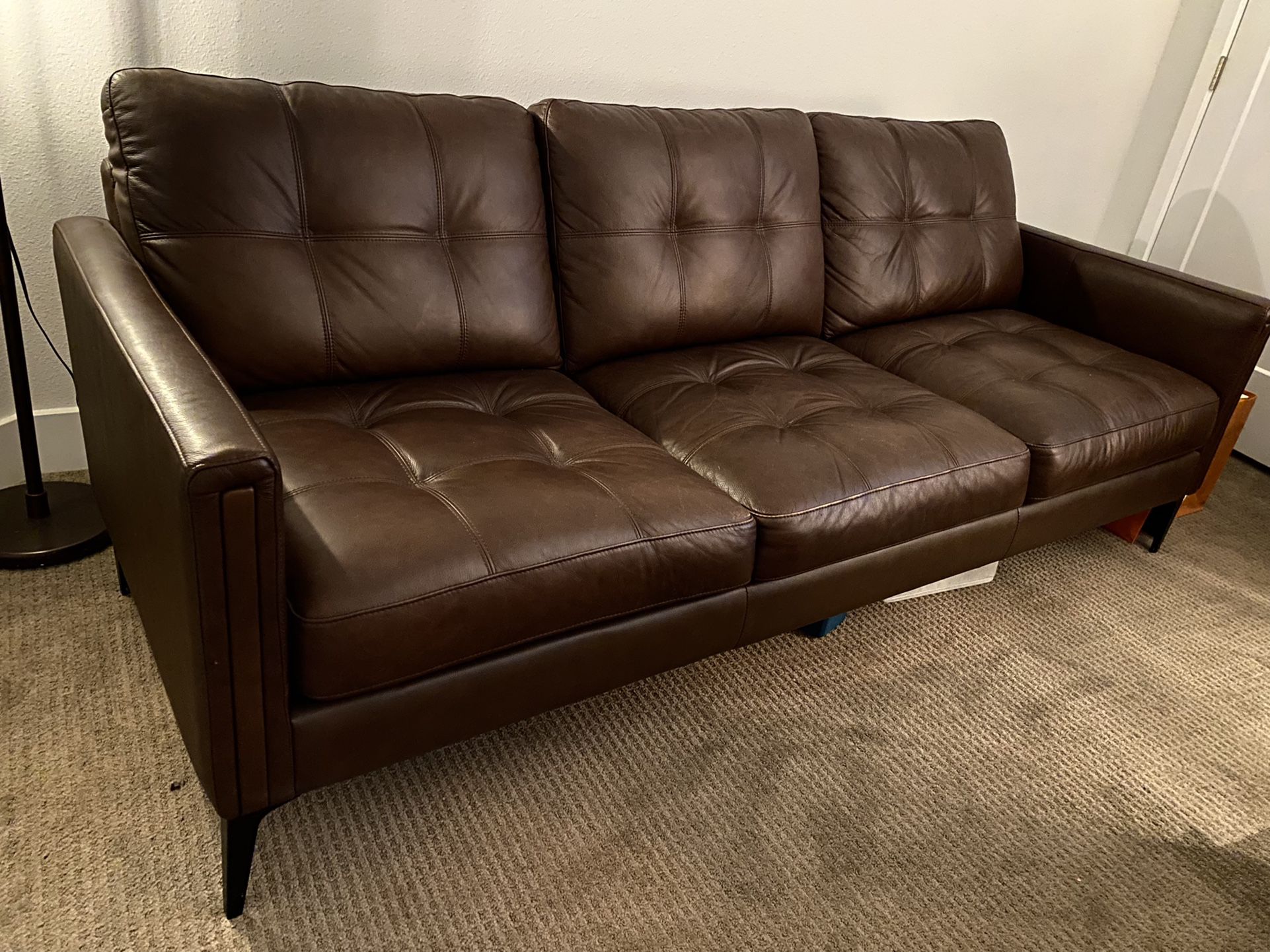 Real Leather Sofa-Mid Century Design 