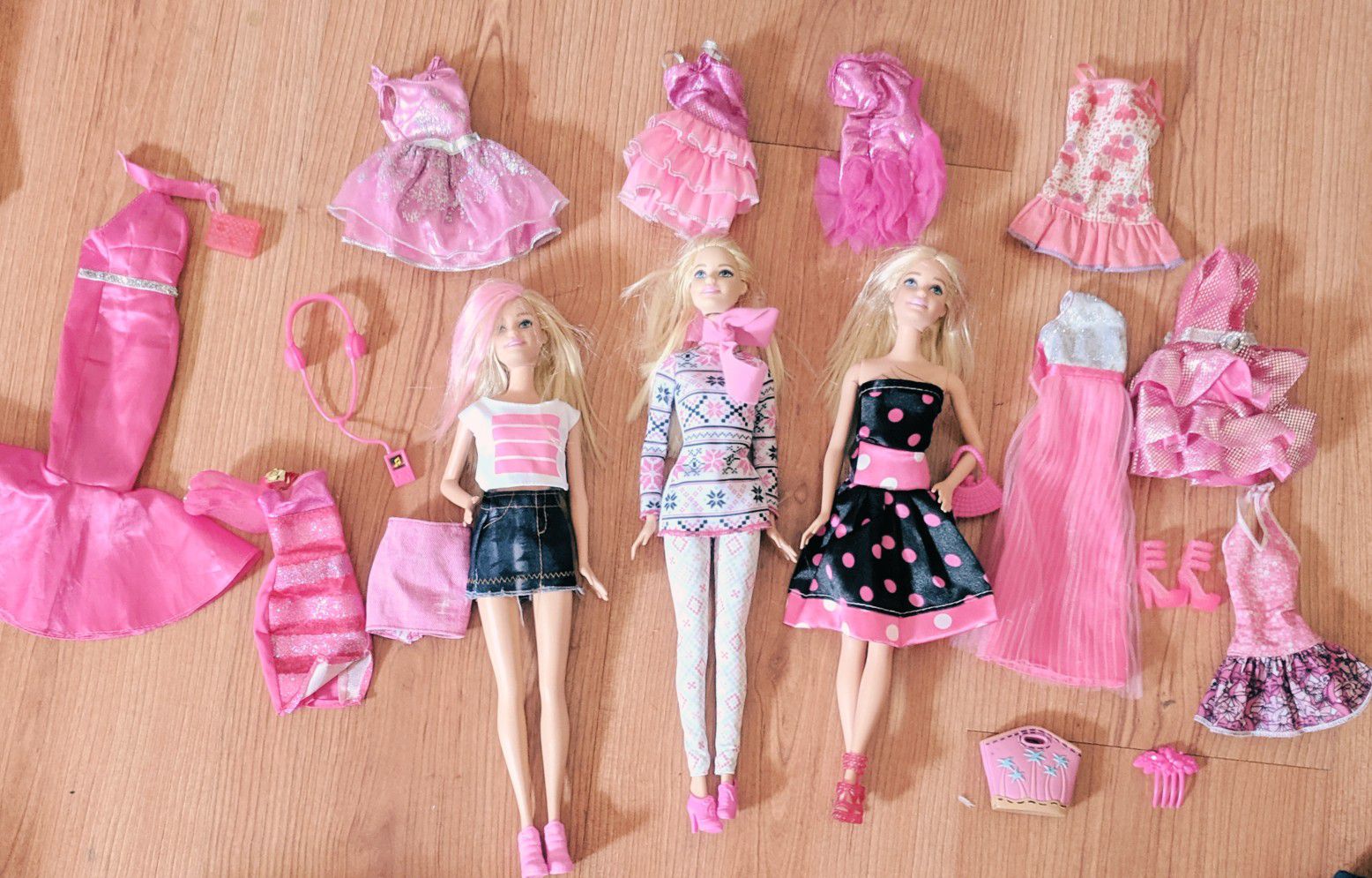 Lot of 3 Barbie Dolls Fully Dressed with Accessories and Extra Clothing