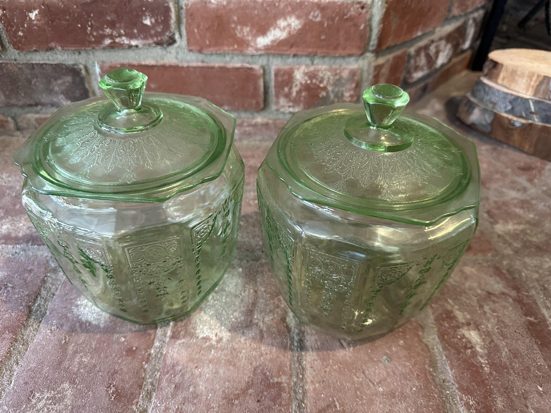 Vintage Green Depression Glass Jar Container