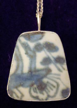 Sterling white and green porcelain pendant stamped STERLING with 17.5"925 necklace stamped 925 TBC with paw trademark total weight 13.5 grams