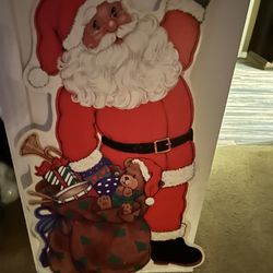3’ Tall Plastic Santa With Bag Full Of Toys Yard Stake 