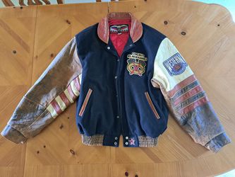 Chicago Blackhawks Rare Custom Vintage Jeff Hamilton Leather Coat (Worn Look)(1990''s)